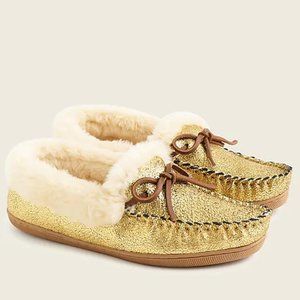 NWT J.Crew Women's Lodge Moccasins Metallic Gold, Size 8, Unworn w/Tags Attached